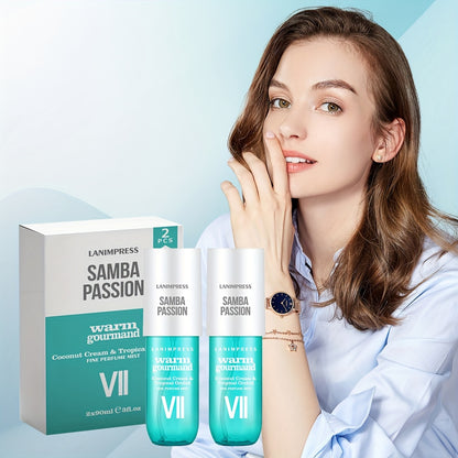 2 Pcs Set Long-Lasting Eau De Parfum Brazilian Body & Hair Fragrance Mist, Enchanting Warm Gourmand Body Spray for Women, Perfect Gifts for Romantic Dates, Luxurious Everyday & Travel Fragrance