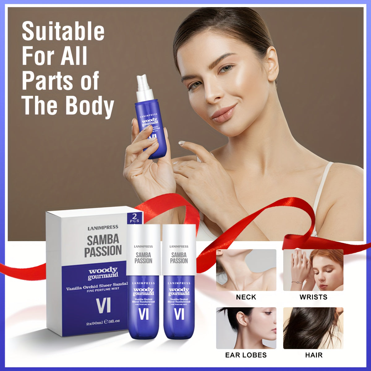 2 Pcs Set Brazilian Body&Hair Fragrance Mist, Enchanting Woody Gourmand Body Spray, Long-Lasting, Eau De Parfum Body Spray For Women, Perfect Gifts For Romantic Dates, Luxurious Everyday & Travel Fragrance Party Play Travel I