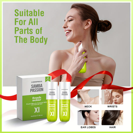 2 Pcs Set Brazilian Body&Hair Fragrance Mist, Enchanting Fresh Solar Body Spray, Long-Lasting, Eau De Parfum Body Spray For Women, Perfect Gifts For Romantic Dates, Luxurious Everyday & Travel Fragrance Party Play Travel Impo