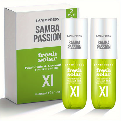 2 Pcs Set Brazilian Body&Hair Fragrance Mist, Enchanting Fresh Solar Body Spray, Long-Lasting, Eau De Parfum Body Spray For Women, Perfect Gifts For Romantic Dates, Luxurious Everyday & Travel Fragrance Party Play Travel Impo