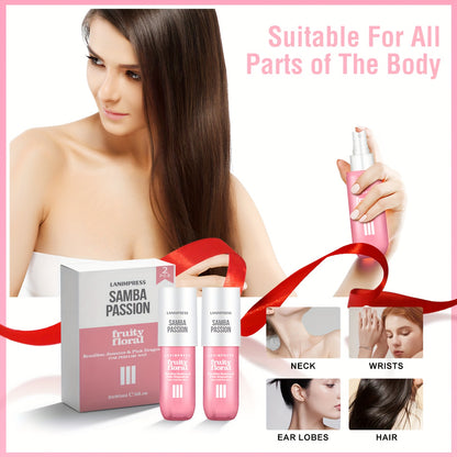 2 Pcs Set Brazilian Body&Hair Fragrance Mist, Enchanting Fruity Floral Body Spray, Long-Lasting, Eau De Parfum Body Spray For Women, Perfect Gifts For Romantic Dates, Luxurious Everyday & Travel Fragrance Party Play Travel Im