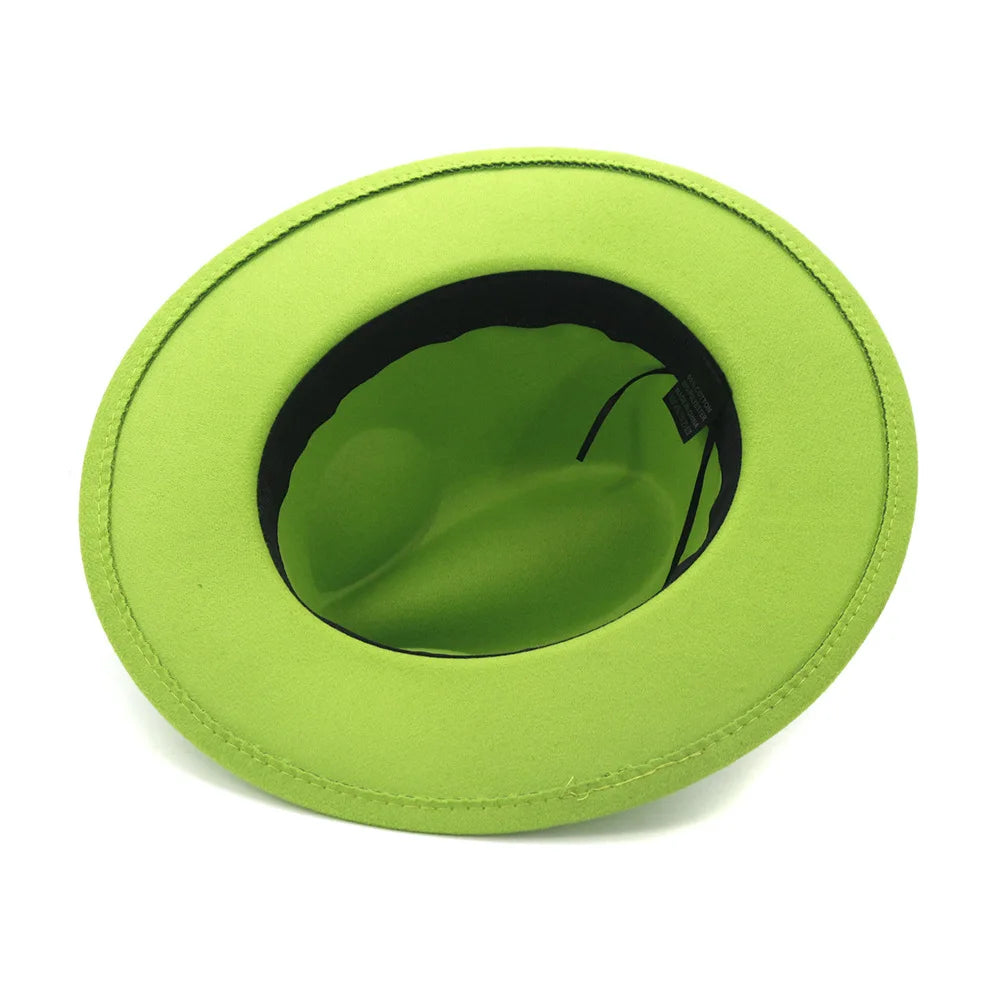 1pcs All-match Wide Brim Fedora Hat For Women Solid Color Wool Felt Hat For Men Autumn Winter Panama Gamble Yellow Jazz Cap 58cm