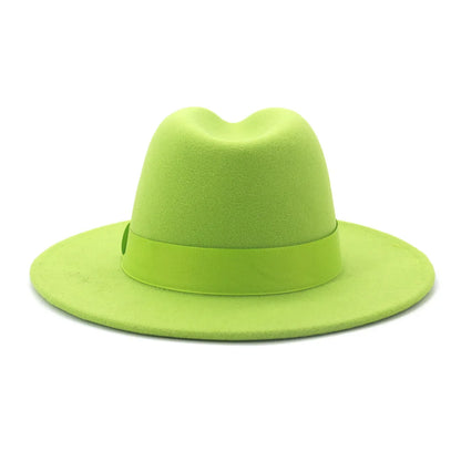 1pcs All-match Wide Brim Fedora Hat For Women Solid Color Wool Felt Hat For Men Autumn Winter Panama Gamble Yellow Jazz Cap 58cm