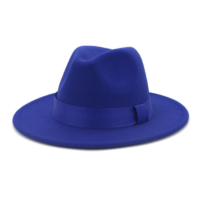 1pcs All-match Wide Brim Fedora Hat For Women Solid Color Wool Felt Hat For Men Autumn Winter Panama Gamble Yellow Jazz Cap 58cm