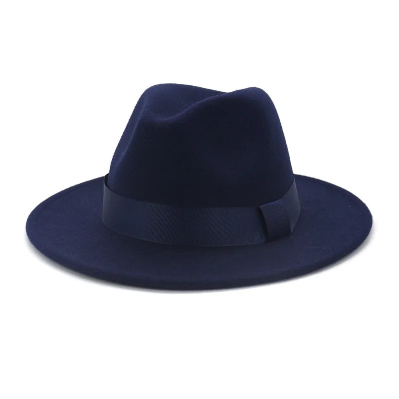 1pcs All-match Wide Brim Fedora Hat For Women Solid Color Wool Felt Hat For Men Autumn Winter Panama Gamble Yellow Jazz Cap 58cm