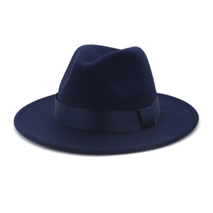 1pcs All-match Wide Brim Fedora Hat For Women Solid Color Wool Felt Hat For Men Autumn Winter Panama Gamble Yellow Jazz Cap 58cm