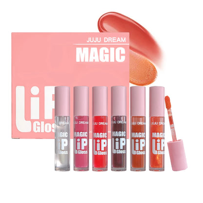 6 pcs Fine Sparkling Lip gloss set - Easy to color, non-stick，non-fading, moisturizing & shiny lip gloss set, a gift for ladies