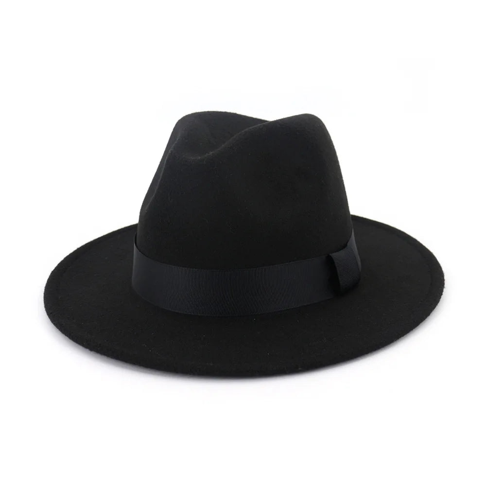 1pcs All-match Wide Brim Fedora Hat For Women Solid Color Wool Felt Hat For Men Autumn Winter Panama Gamble Yellow Jazz Cap 58cm
