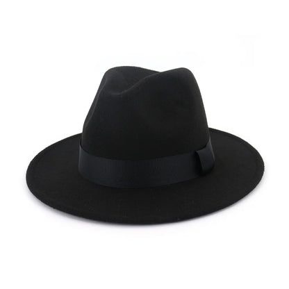 1pcs All-match Wide Brim Fedora Hat For Women Solid Color Wool Felt Hat For Men Autumn Winter Panama Gamble Yellow Jazz Cap 58cm