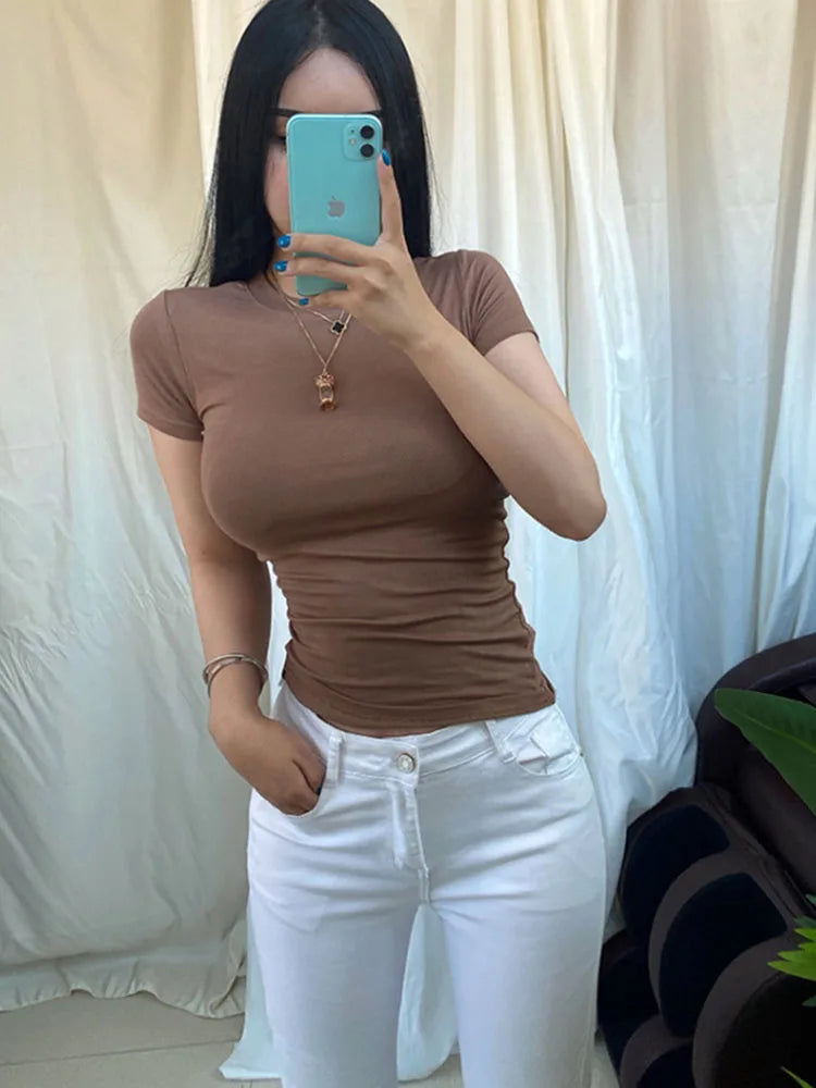 2025 summer character t-shirts fashion girls tops short sleeve Slim t-shirts korean women cotton Tee Shirt Femme