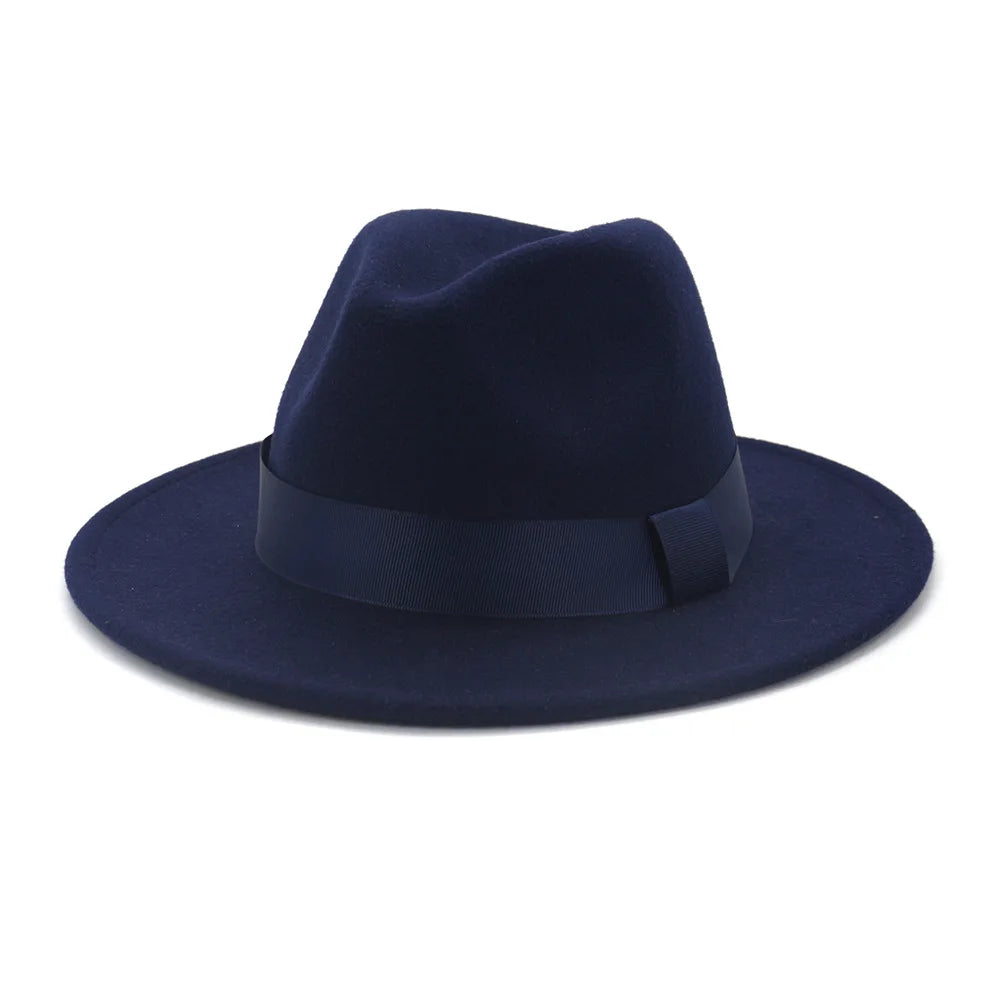 1pcs All-match Wide Brim Fedora Hat For Women Solid Color Wool Felt Hat For Men Autumn Winter Panama Gamble Yellow Jazz Cap 58cm