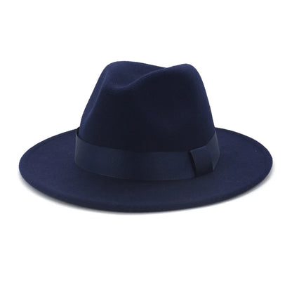 1pcs All-match Wide Brim Fedora Hat For Women Solid Color Wool Felt Hat For Men Autumn Winter Panama Gamble Yellow Jazz Cap 58cm