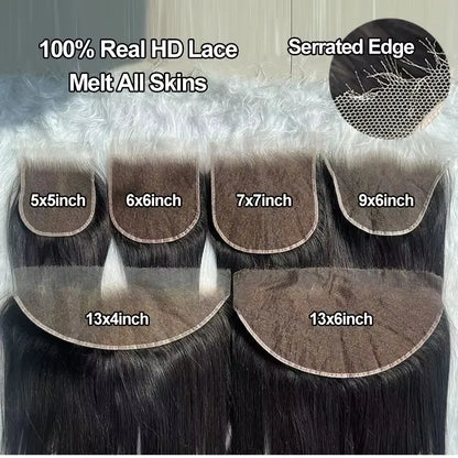 13x6 HD lace Frontal Invisible HD Transparent Lace Melt Skins Straight 5X5 6X6 9X6 HD Lace Only Human Hair Remy Pre Plucked