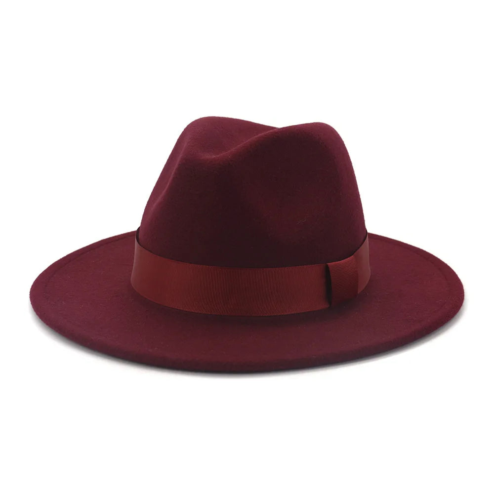 1pcs All-match Wide Brim Fedora Hat For Women Solid Color Wool Felt Hat For Men Autumn Winter Panama Gamble Yellow Jazz Cap 58cm
