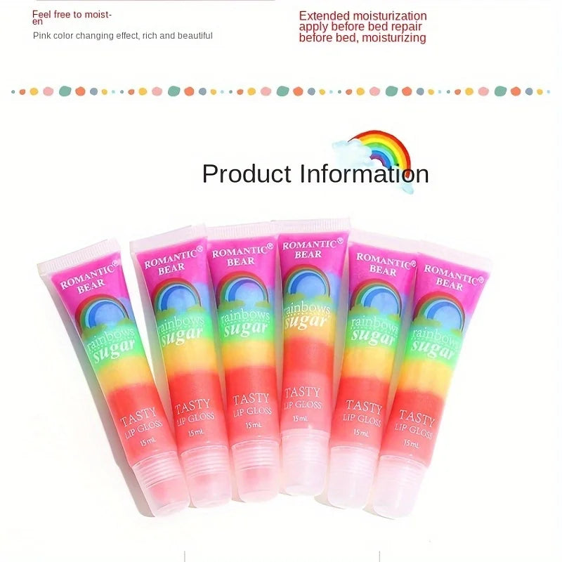 5pcs Rainbow Pearl Lip Gloss Glitter, Rainbow Jelly Lip Gloss, Sparkling Lips, Moisturizing Lip Skin