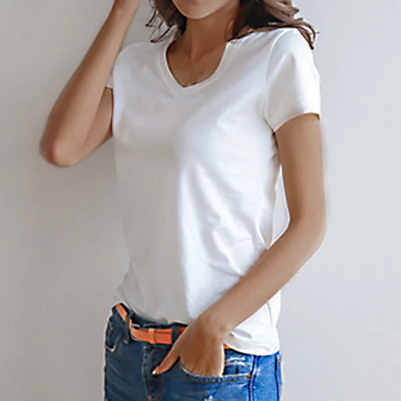 2023 Women'S T-Shirt Casual Solid Short Sleeved Tops Slim Half-Sleeved Large Size Female Bottoming Tee Summer Clothes Homewear