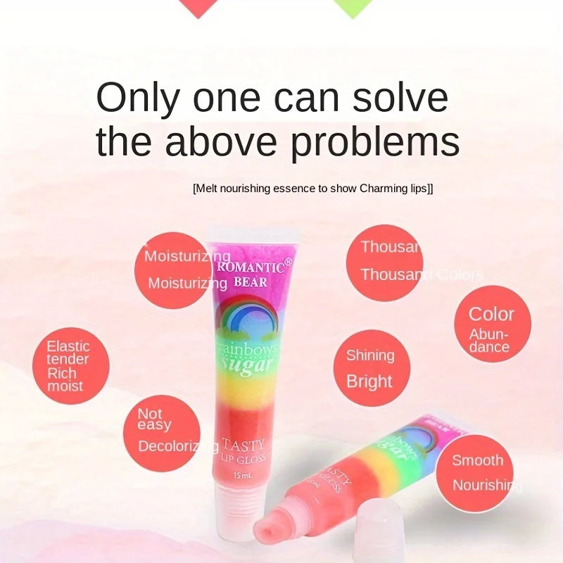 5pcs Rainbow Pearl Lip Gloss Glitter, Rainbow Jelly Lip Gloss, Sparkling Lips, Moisturizing Lip Skin