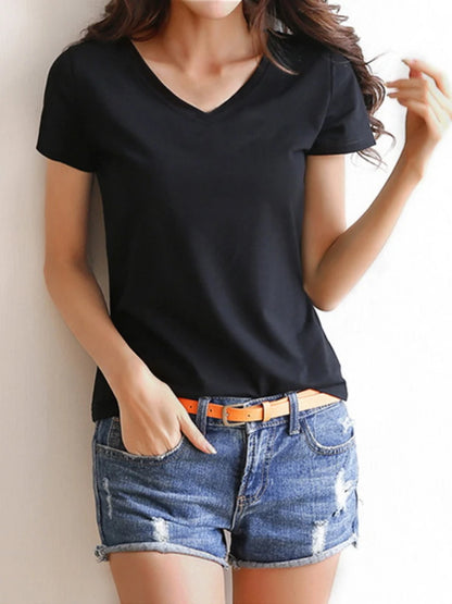 2023 Women'S T-Shirt Casual Solid Short Sleeved Tops Slim Half-Sleeved Large Size Female Bottoming Tee Summer Clothes Homewear