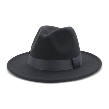 1pcs All-match Wide Brim Fedora Hat For Women Solid Color Wool Felt Hat For Men Autumn Winter Panama Gamble Yellow Jazz Cap 58cm