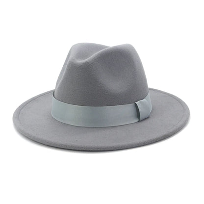 1pcs All-match Wide Brim Fedora Hat For Women Solid Color Wool Felt Hat For Men Autumn Winter Panama Gamble Yellow Jazz Cap 58cm