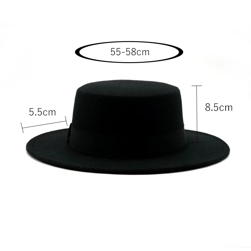 1pcs All-match Wide Brim Fedora Hat For Women Solid Color Wool Felt Hat For Men Autumn Winter Panama Gamble Yellow Jazz Cap 58cm