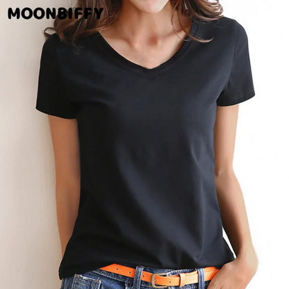 2023 Women'S T-Shirt Casual Solid Short Sleeved Tops Slim Half-Sleeved Large Size Female Bottoming Tee Summer Clothes Homewear
