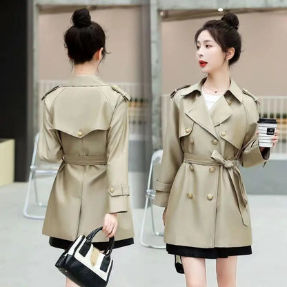 2023 New Stock Clearance Senior Belt British Wind Trench Coat Short Spring and Autumn Small New High-end High-grade Trench Coat