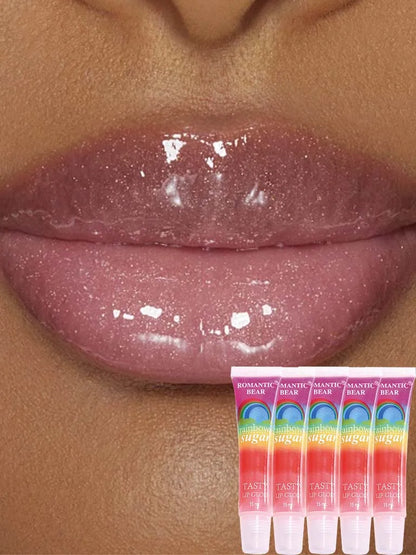 5pcs Rainbow Pearl Lip Gloss Glitter, Rainbow Jelly Lip Gloss, Sparkling Lips, Moisturizing Lip Skin