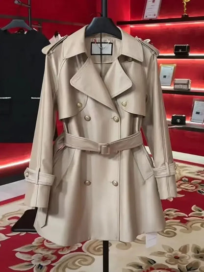 2023 New Stock Clearance Senior Belt British Wind Trench Coat Short Spring and Autumn Small New High-end High-grade Trench Coat