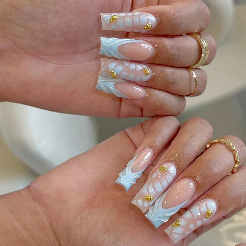 24pcs Pink Leopard Print Press on Nails Square False Nail Diamond Y2k Fake Nails French Polka Dots Nail 3D Flower Press on Nails