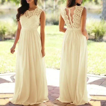 2026 Women Elegant Lace Patchwork Long Dress Female Solid Wedding Bridesmaid Party Maxi Dress Robe Femme Vestidos Dresses S-5XL