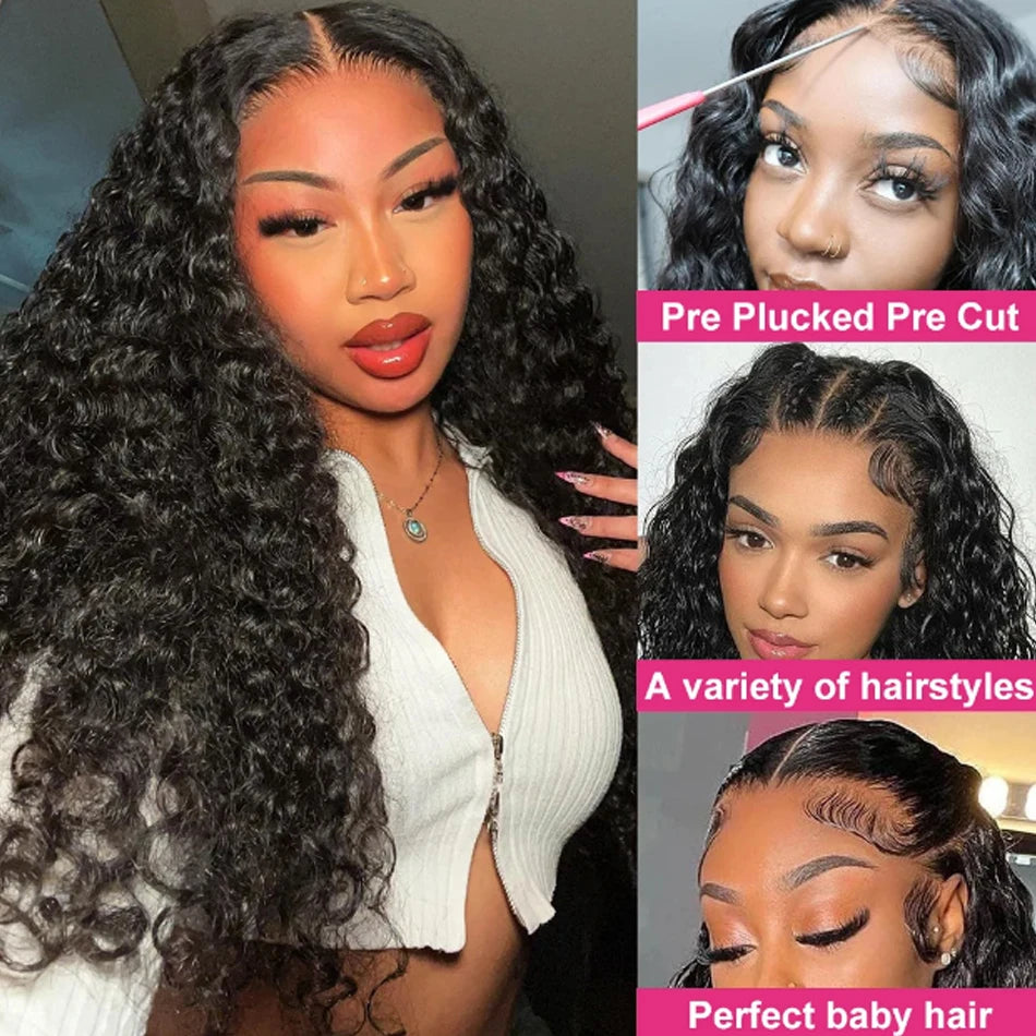 13X6 Glueless Water Wave Lace Front Wig Deep Wave 100% Human Isee Hair Wig For Women Wet And Wavy Loose Closure Wig Perruque