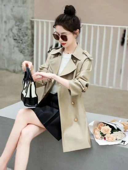 2023 New Stock Clearance Senior Belt British Wind Trench Coat Short Spring and Autumn Small New High-end High-grade Trench Coat