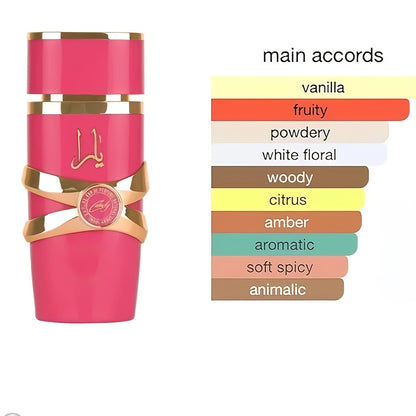 Yala Valentine's Day Candy Perfume for Women - Long-Lasting Eau De Parfum, 3.4oz (100ml), Amber Fruity & Floral Notes, BPA-Free, Ideal for Romantic Gifts, Valentine's Day Fragrance | Luxury Perfume Bottle | Metallic Accents