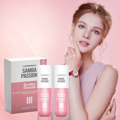 2 Pcs Set Brazilian Body&Hair Fragrance Mist, Enchanting Fruity Floral Body Spray, Long-Lasting, Eau De Parfum Body Spray For Women, Perfect Gifts For Romantic Dates, Luxurious Everyday & Travel Fragrance Party Play Travel Im