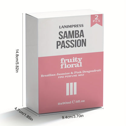 2 Pcs Set Brazilian Body&Hair Fragrance Mist, Enchanting Fruity Floral Body Spray, Long-Lasting, Eau De Parfum Body Spray For Women, Perfect Gifts For Romantic Dates, Luxurious Everyday & Travel Fragrance Party Play Travel Im